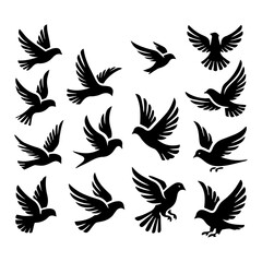 Fototapeta premium silhouettes of flying birds in different poses, vector illustration