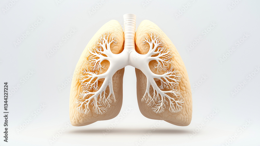 Poster detailed 3d representation of human lungs showcases intricate branching structures, emphasizing orga