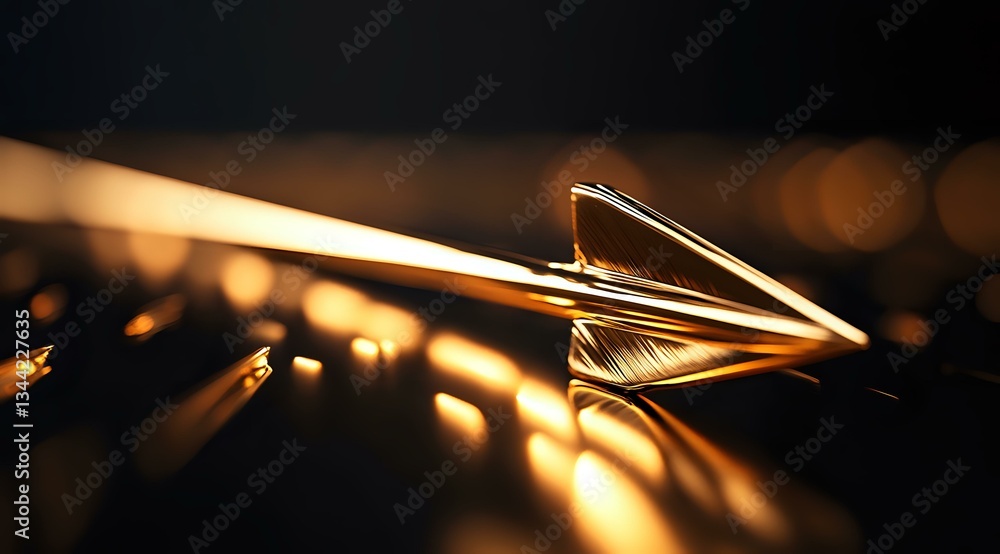 Poster paper airplane glowing in warm golden light against dark background with bokeh effect creates atmosp
