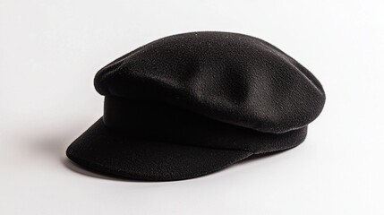 Classic Black Fabric Hat on White Background for Fashion Photography
