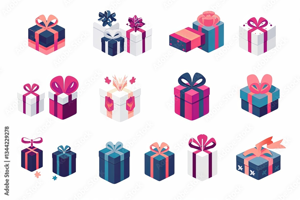 Aufkleber colorful gift box icons in trendy flat style for digital applications and websites generative ai
