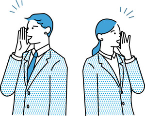 Business person calling out - man and woman - upper body clipboard vector illustration-呼びかけるビジネスパーソンー男女ー上半身ークリップボードーベクターイラスト素材