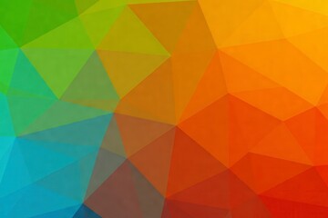 Fototapeta premium Vibrant geometric background with abstract polygons in warm shades of orange, yellow, and green, accented with blue hues. Modern, dynamic design with low poly texture
