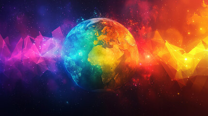 Fototapeta premium Vibrant Earth With Cosmic Colors and Abstract Geometric Shapes in Space