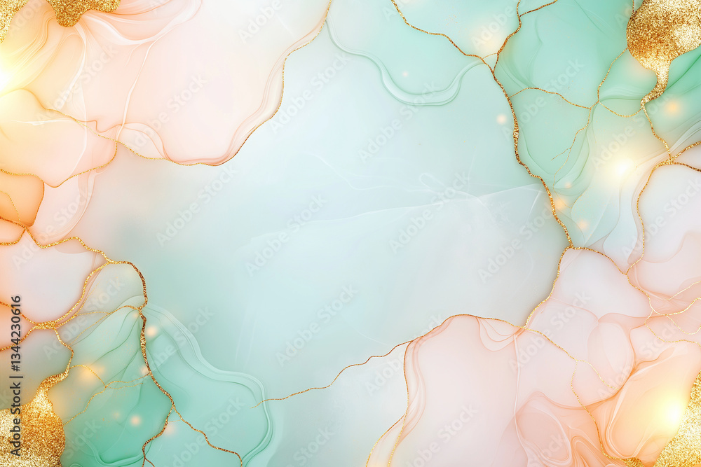 Poster luxurious marble background with golden cracks, featuring soft pastel colors and flowing textures th