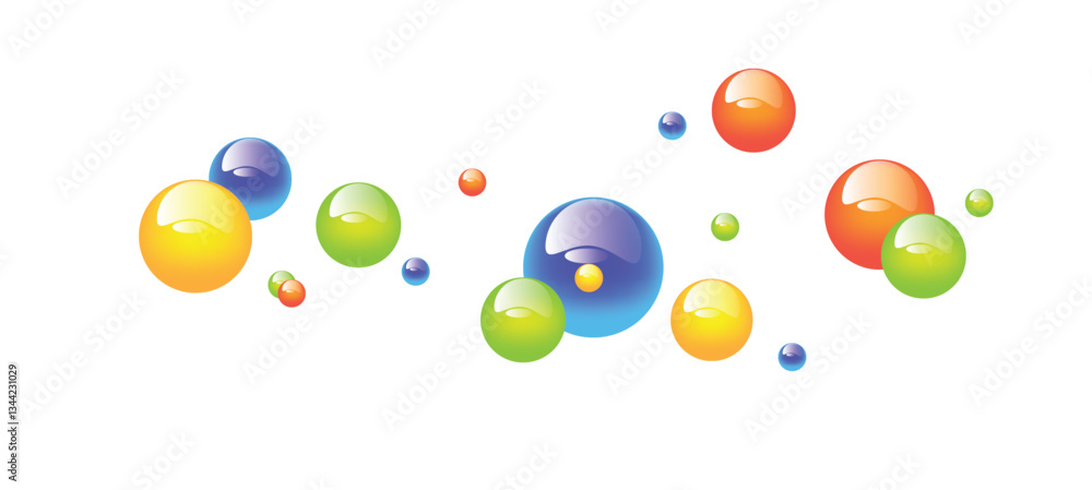 Poster funny realistic colorful bubbles banner isolated on white. graphic design elements and resources vec