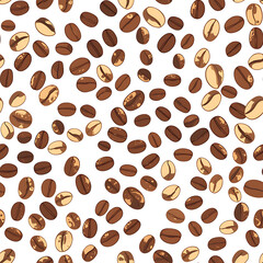 Obraz premium seamless pattern Realistic and artistic illustrations of coffee beans, brewing equipment, coffee cups for background or wallpaper