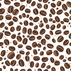 Obraz premium seamless pattern Realistic and artistic illustrations of coffee beans, brewing equipment, coffee cups for background or wallpaper