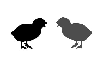 Chickens, quail silhouettes. Cock, chicken, chick. Domestic poultry egg farming. Isolated on white background. Vector illustration for farming products package, poster, banner, card design
