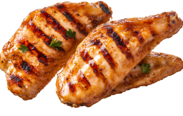 Two plies of grilled chicken wings isolated on a transparent background