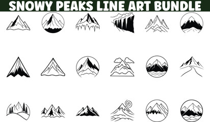 Snowy Mountain Peaks Line Art Bundle Graphic Design Elements