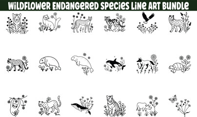 Endangered Species Wildflower Line Art Bundle Digital Download