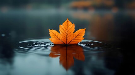 A leaf is floating on the surface of a body of water