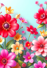 Vibrant Floral Blossom: Hand-Drawn Springtime Flower Arrangement with Colorful Petals in Nature's Whimsical Garden