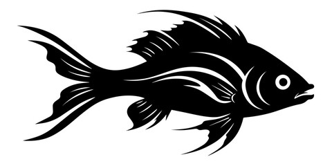 Fish silhouette on white background, vector illustration. fish logo template. Fish icon black silhouette.