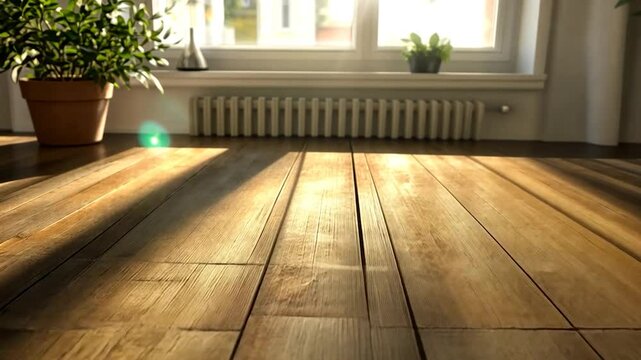 Sunny wooden floor, interior sunlight