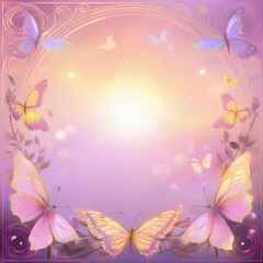 fancy and magical butterfly border frame with beautiful sun and glowing background; Graphic resource