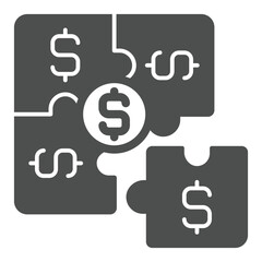 Puzzle with dollar piece solid icon, money troublei concept. Vector graphics. Logic game bar sign on white background, glyph style icon for mobile or web design.