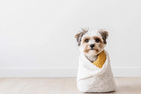 Dog wrapped up as a cozy burrito