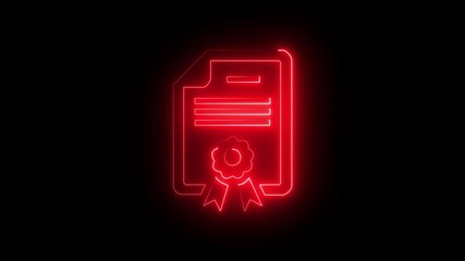 Neon Patent icon isolated on black background. HD Video motion graphic animation, a neon-style illustration of a certificate or document. The illustration is outlined in a bright blue glow.