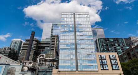 Residential building. Skyscraper building architecture. Skyscraper cityscape skyline. Urban cityscape. Skyscraper in city downtown. City skyline architecture. Modern building in business district