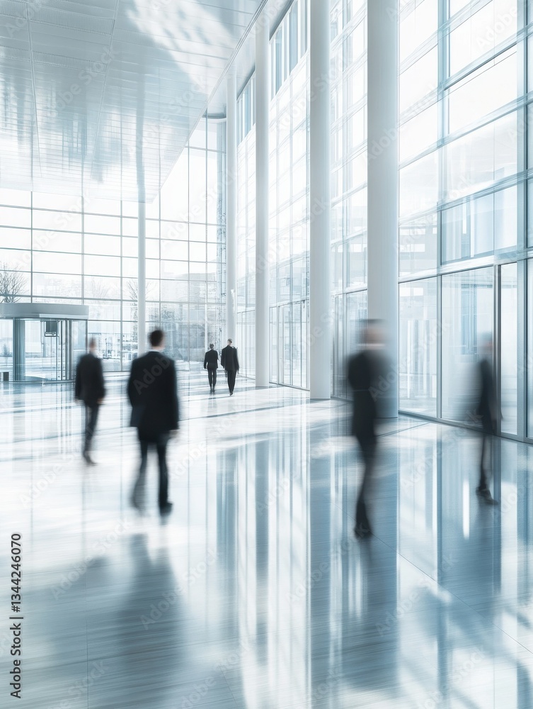 Aufkleber blurred office building lobby with people walking in a modern corporate environment. intentionally b