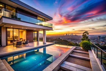 Modern Minimalist Home with Private Pool: Luxury Urban Oasis Stock Photo