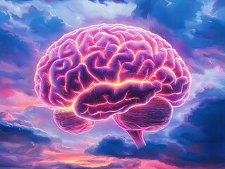 Fototapeta premium Illuminated Brain in a Dreamlike Sky