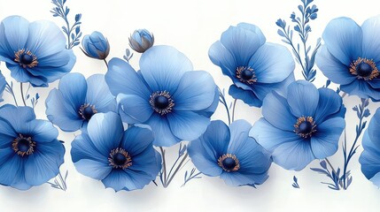 Vibrant blue floral arrangement with delicate blooms and green accents