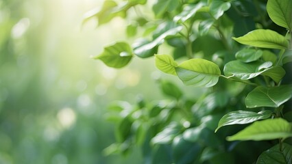 Close-up of vibrant green leaves against a softly blurred background,