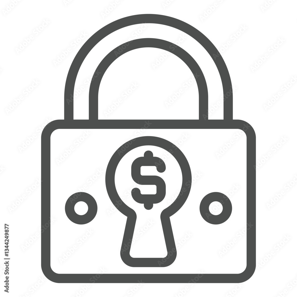 Poster lock with dollar in keyhole line icon, global sanctions concept. vector graphics. locked currency ex