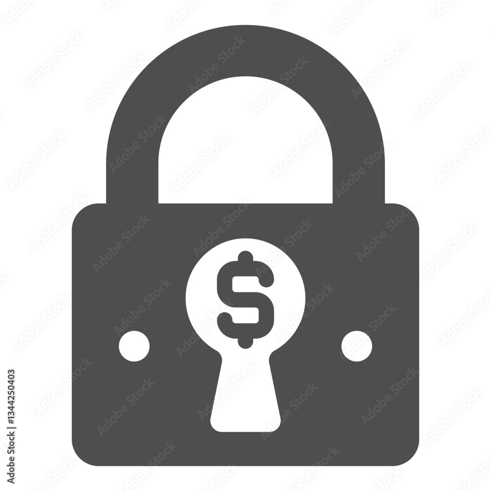 Aufkleber lock with dollar in keyhole solid icon, global sanctions concept. vector graphics. locked currency e