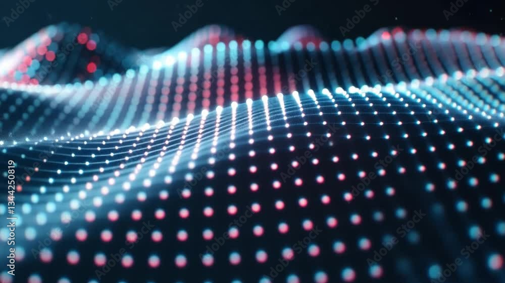 Poster dynamic digital landscape of interconnected glowing dots and lines forms futuristic network, evoking