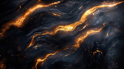 Abstract dark blue and gold fluid art