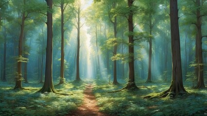 Obraz premium Full panoramic view of a dense forest canopy.