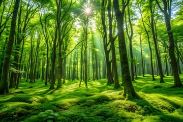 Obraz premium Bamboo forest in Thailand with morning sunlight and misty path through the trees