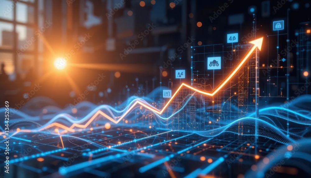 Poster digital financial growth with rising data chart