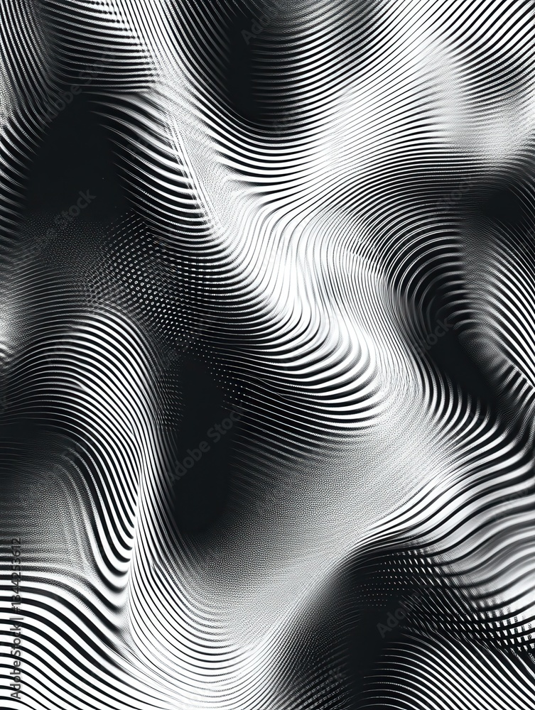 Poster abstract geometric pattern featuring fading diagonal wavy lines and halftone stripes optical art tex