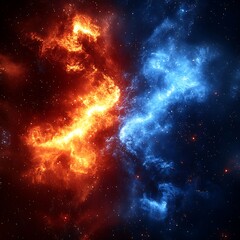 Naklejka premium A celestial depiction of fiery and icy cosmic nebulas in space