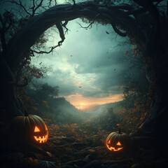 Naklejka premium halloween background with pumpkin