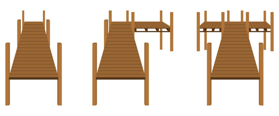 wooden deck set vector illustration isolated on white background.