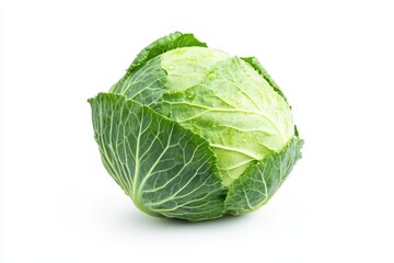 Obraz premium Fresh green cabbage head, a versatile and nutritious vegetable, perfect for salads and cooking