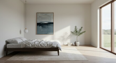 Minimalist Bedroom Interior with Neutral Tones and Natural Light