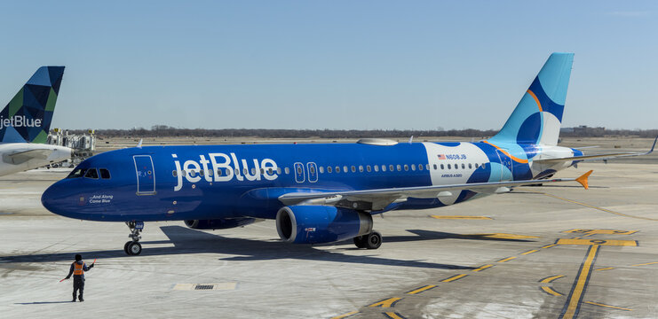  jetBlue airplane on tarmac at JFK international airport in Queens New York City