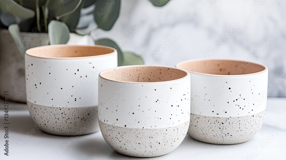 Poster three light gray vases and two bowls on a table create elegant simplicity in a softly lit minimalist