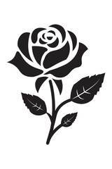 Rose silhouette vector icon on white background. Black and white rose icon. Black stencil tattoo design. Vector illustration.
