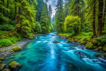 Fototapeta premium Murky Blue Creek Meets Hoh River: Washington State Pacific Northwest Landscape