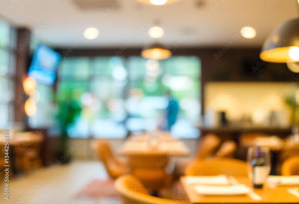 Poster generative ai image of a blurred restaurant interior with tables chairs and natural light with a mod