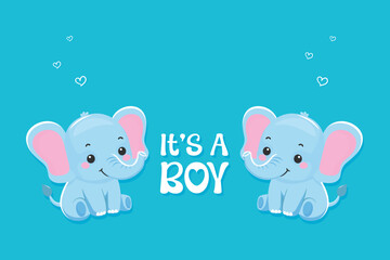 It’s a Boy Flat Vector Illustration with Cute Elephant