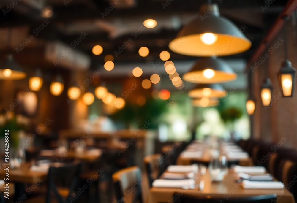 Poster generative ai, atmospheric interior of a restaurant with warm lighting and abstract bokeh effects cr